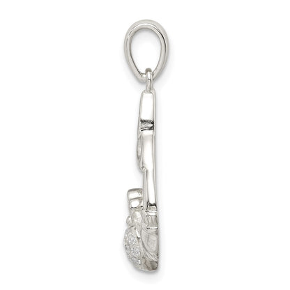 Sterling Silver Polished Cz Claddagh W/Trinity Knot Pendant