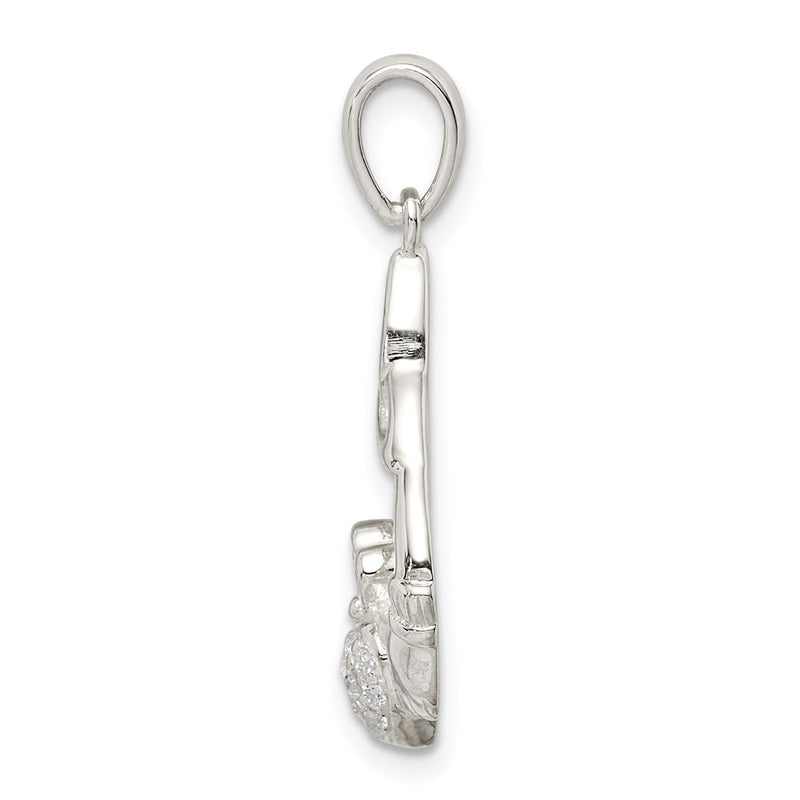 Sterling Silver Polished Cz Claddagh W/Trinity Knot Pendant