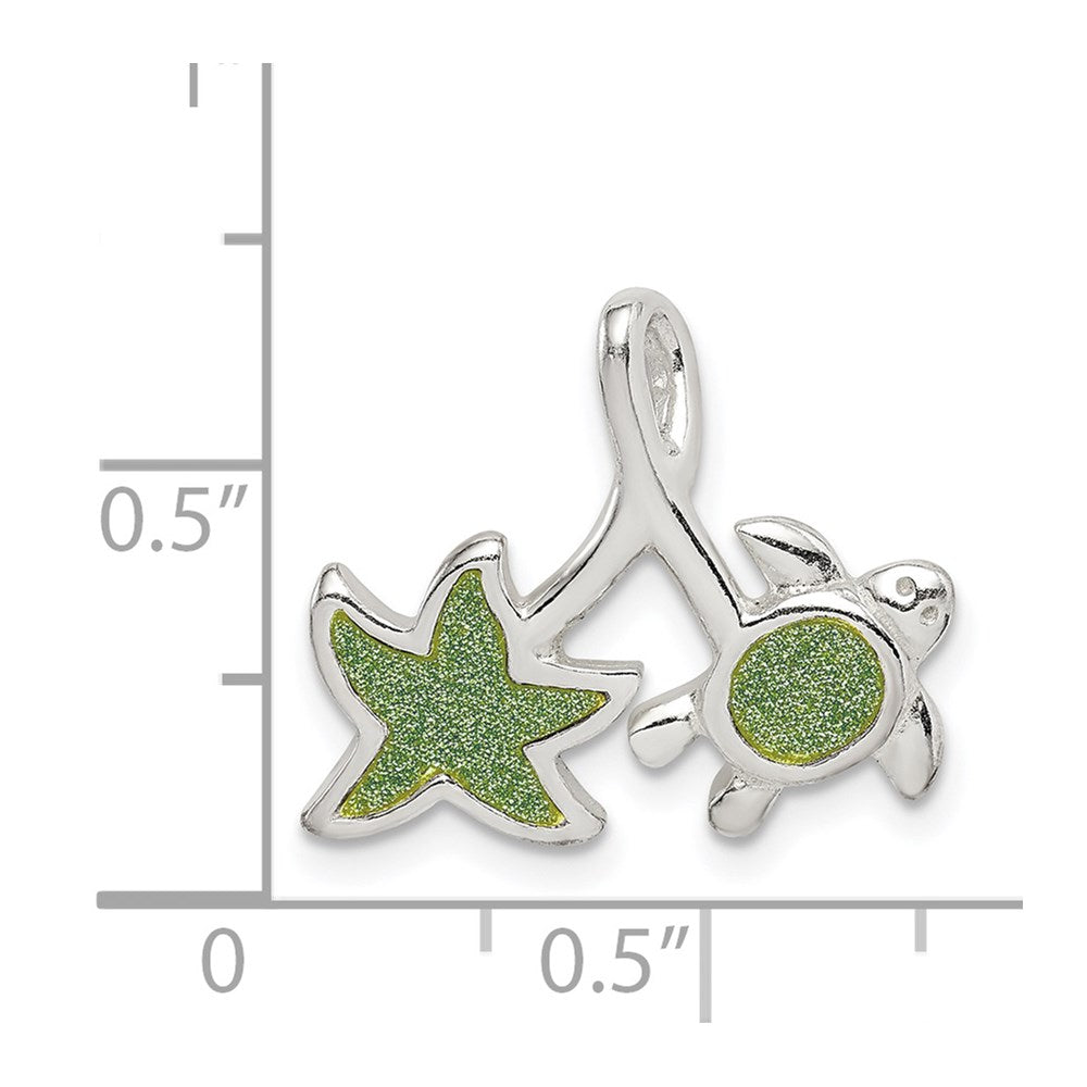 Sterling Silver Glitter Infused Star Fish And Turtle Chain Slide