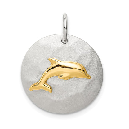 Sterling Silver Gold-Tone Dolphin Brushed Pendant