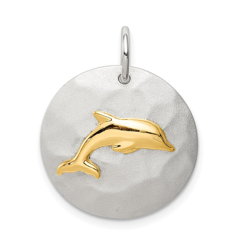 Sterling Silver Gold-Tone Dolphin Brushed Pendant