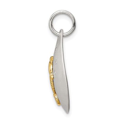 Sterling Silver Gold-Tone Cz Seahorse Brushed Pendant