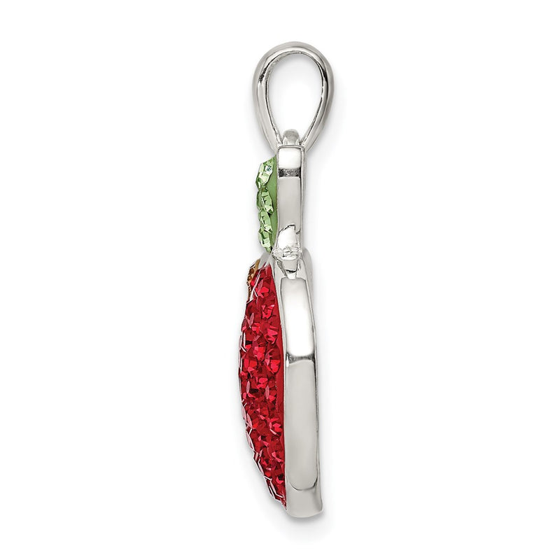 Sterling Silver Rhod-Pltd Red Preciosa Crystal Apple W/Worm Pendant