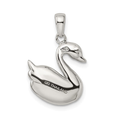 Sterling Silver Rhodium-Plated Imitation Pearl Swan Pendant