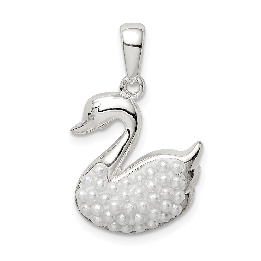Sterling Silver Rhodium-Plated Imitation Pearl Swan Pendant