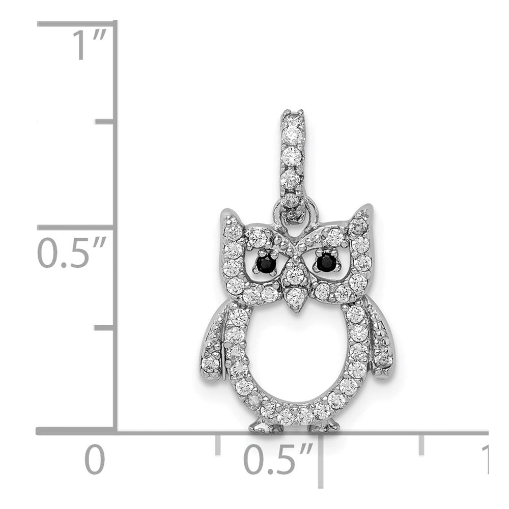 Sterling Silver Rhodium-Plated Cz Owl Pendant