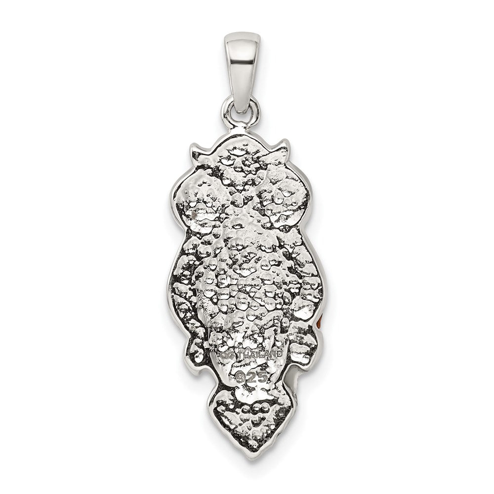 Sterling Silver Rhod-Pltd Imitation Pearl/Preciosa Crystal Owl Pendant