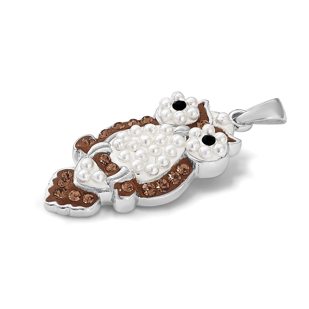 Sterling Silver Rhod-Pltd Imitation Pearl/Preciosa Crystal Owl Pendant