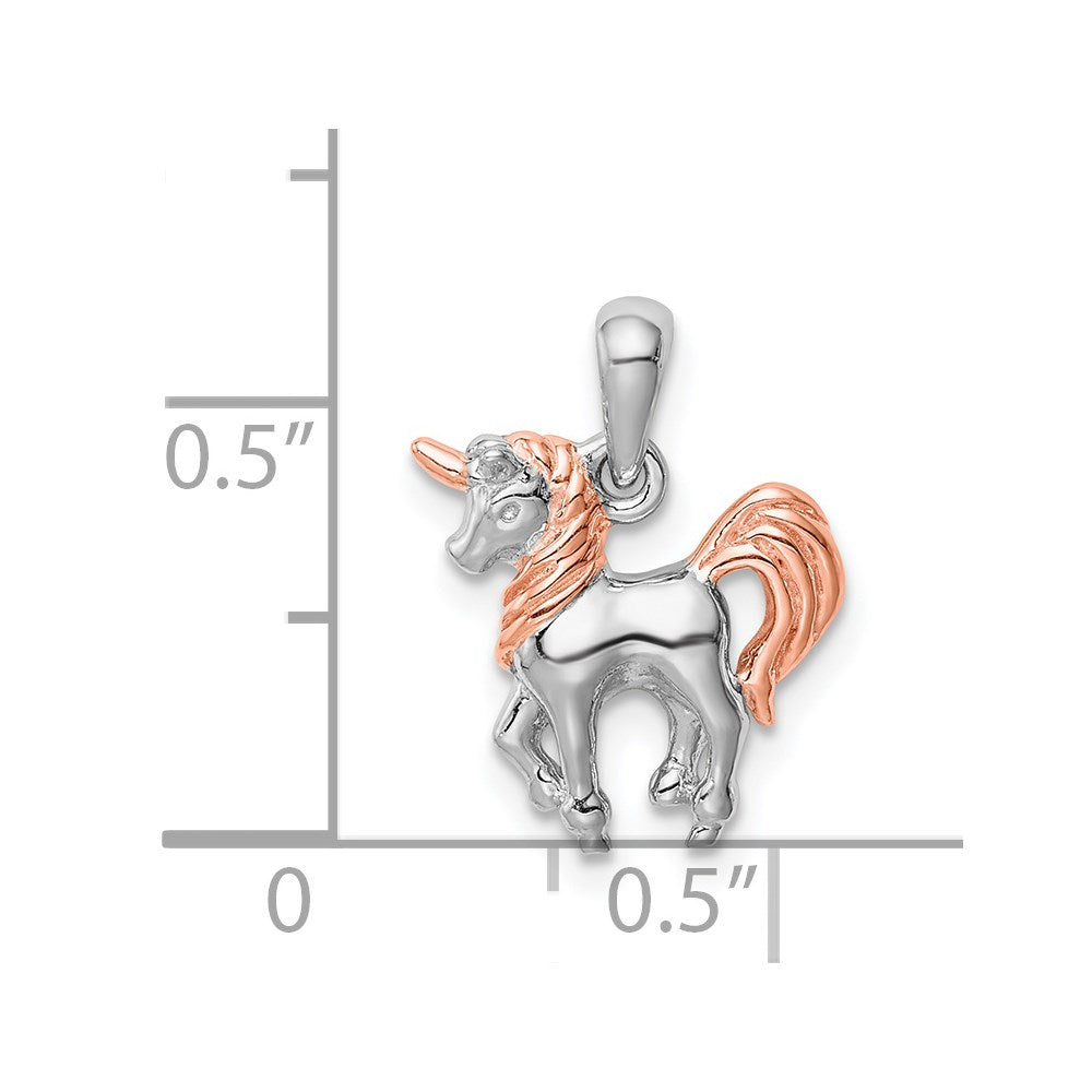 Sterling Silver Rhodium-Plated Rose Gold-Plated 3D Unicorn Pendant