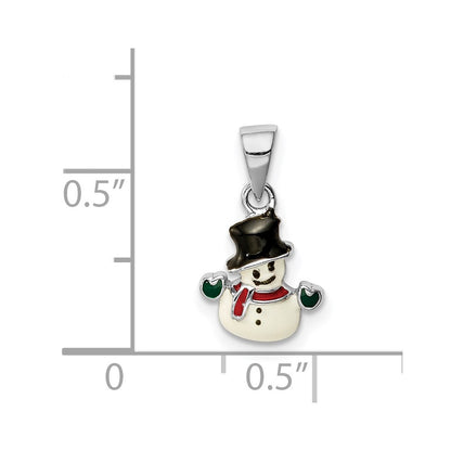 Sterling Silver Rh-Plated Multi-Color Enamel Snowman Children'S Pendant