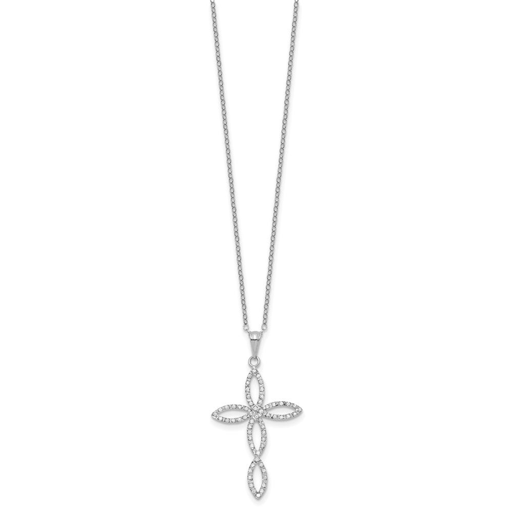 Sterling Silver Diamond Fascination Mystique Platinum-Plated Cross 18 Inch Necklace