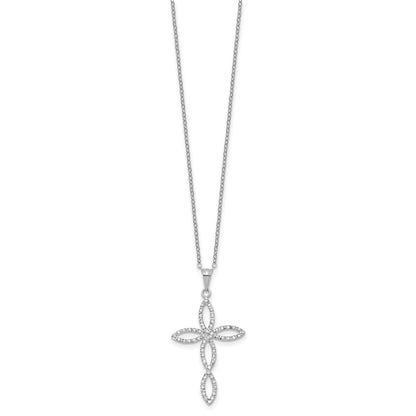 Sterling Silver Diamond Fascination Mystique Platinum-Plated Cross 18 Inch Necklace
