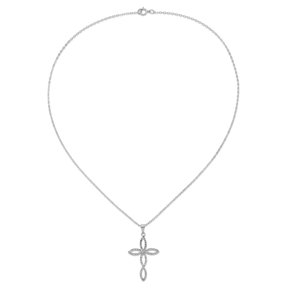Sterling Silver Diamond Fascination Mystique Platinum-Plated Cross 18 Inch Necklace
