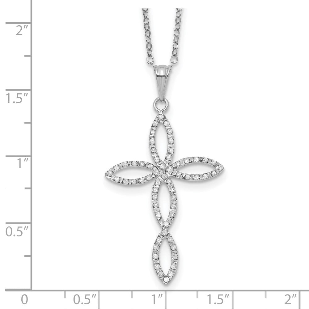 Sterling Silver Diamond Fascination Mystique Platinum-Plated Cross 18 Inch Necklace