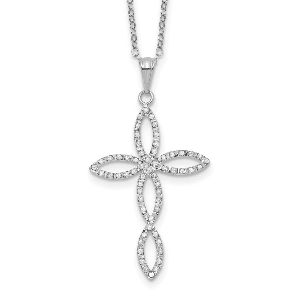 Sterling Silver Diamond Fascination Mystique Platinum-Plated Cross 18 Inch Necklace