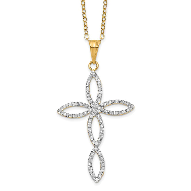 Sterling Silver Diamond Fascination Mystique 18K Gold-Plated Fancy Cross 18 Inch Necklace