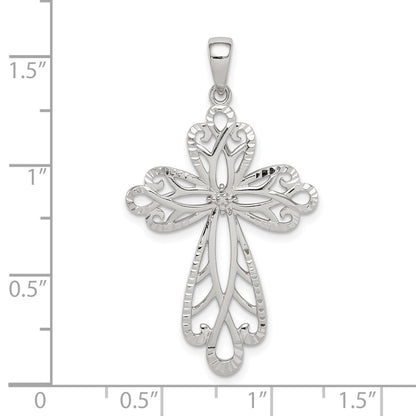 Sterling Silver Diamond & Diamond-Cut Cross Pendant