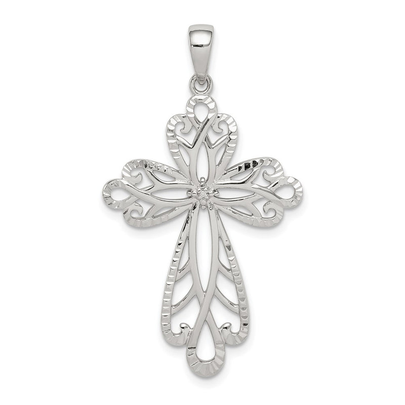 Sterling Silver Diamond & Diamond-Cut Cross Pendant