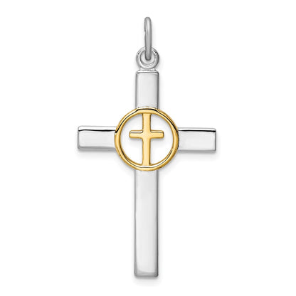 Sterling Silver Rhodium-Plated & Gold Tone Cross Pendant