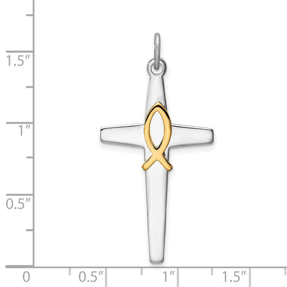 Sterling Silver Rhodium-Plated & Gold Tone Cross Pendant