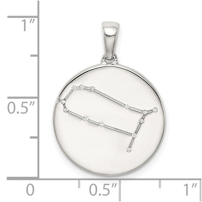 Sterling Silver Rhodium-Plated & Cz Gemini Zodiac Pendant
