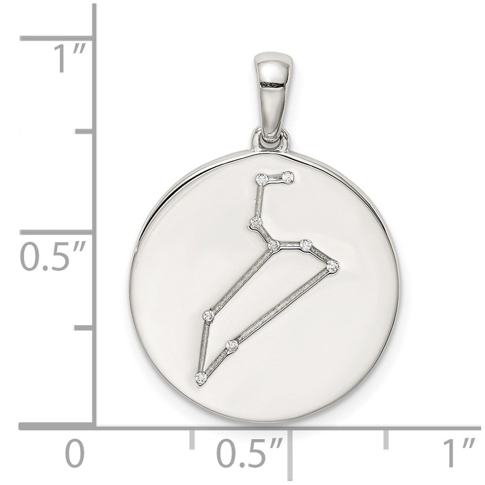 Sterling Silver Rhodium-Plated & Cz Leo Zodiac Pendant
