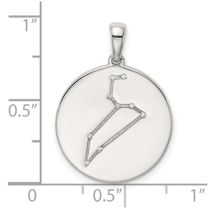 Sterling Silver Rhodium-Plated & Cz Leo Zodiac Pendant