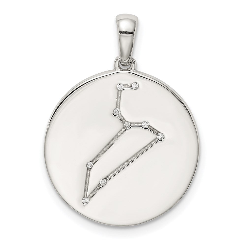 Sterling Silver Rhodium-Plated & Cz Leo Zodiac Pendant