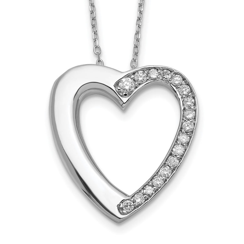 Sterling Silver Rhodium-Plated Cz Heart Ash Holder 18In Necklace