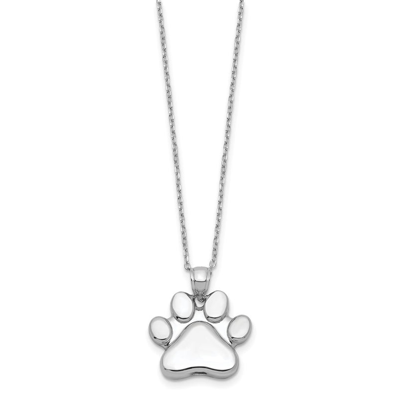 Sterling Silver Rhodium-Plated Paw Print Ash Holder 18In Necklace
