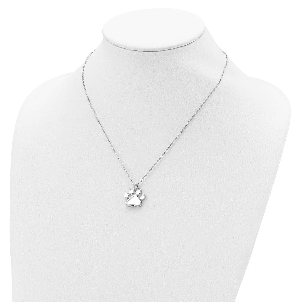 Sterling Silver Rhodium-Plated Paw Print Ash Holder 18In Necklace