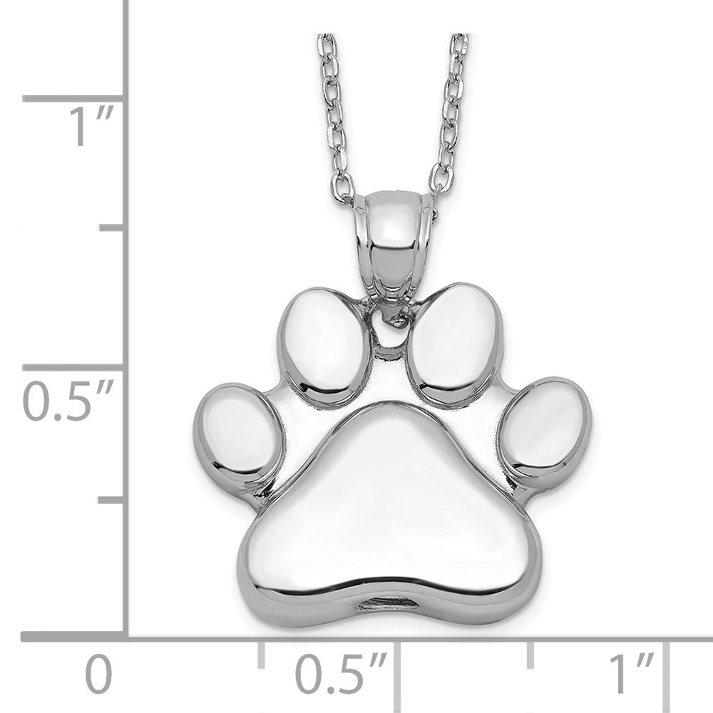 Sterling Silver Rhodium-Plated Paw Print Ash Holder 18In Necklace