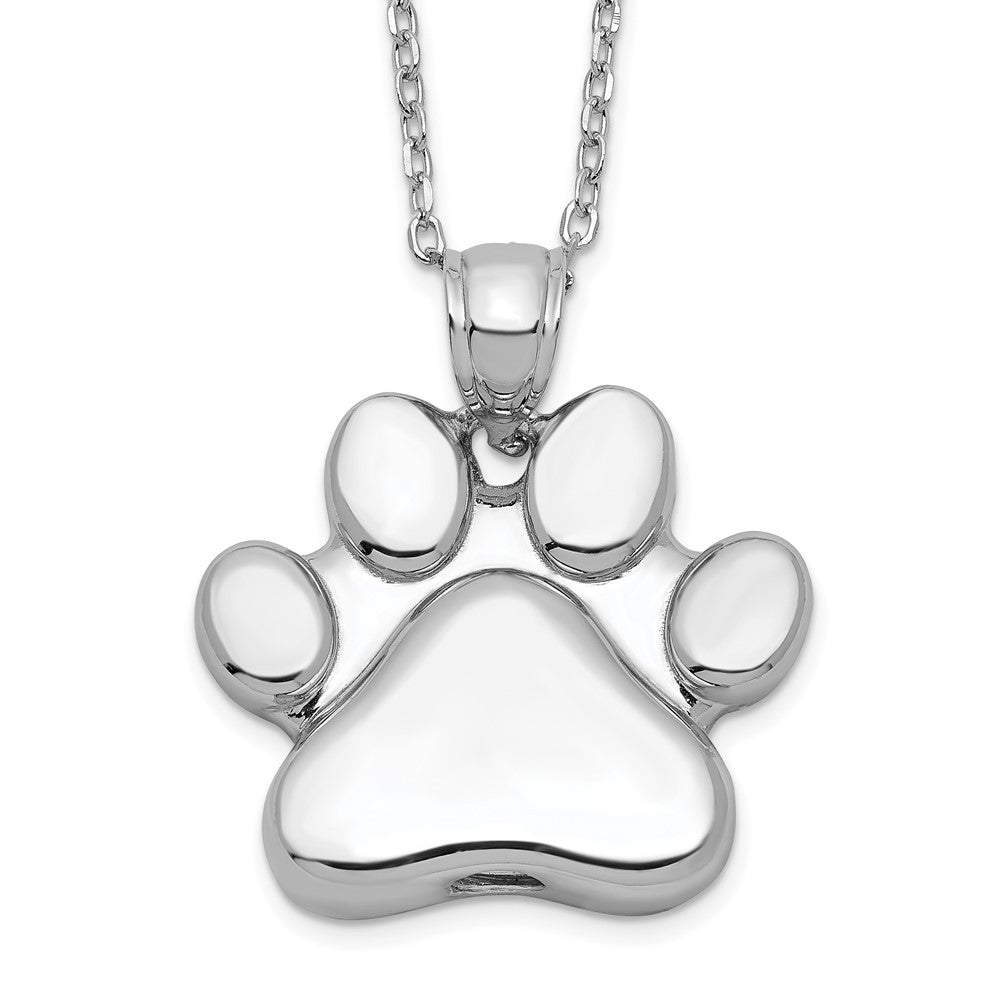 Sterling Silver Rhodium-Plated Paw Print Ash Holder 18In Necklace