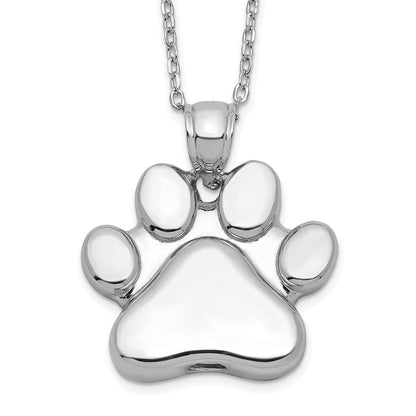 Sterling Silver Rhodium-Plated Paw Print Ash Holder 18In Necklace