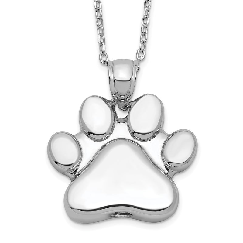 Sterling Silver Rhodium-Plated Paw Print Ash Holder 18In Necklace