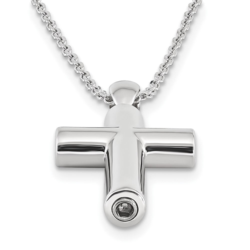 Sterling Silver Rhodium-Plated Cross Ash Holder 18In Necklace