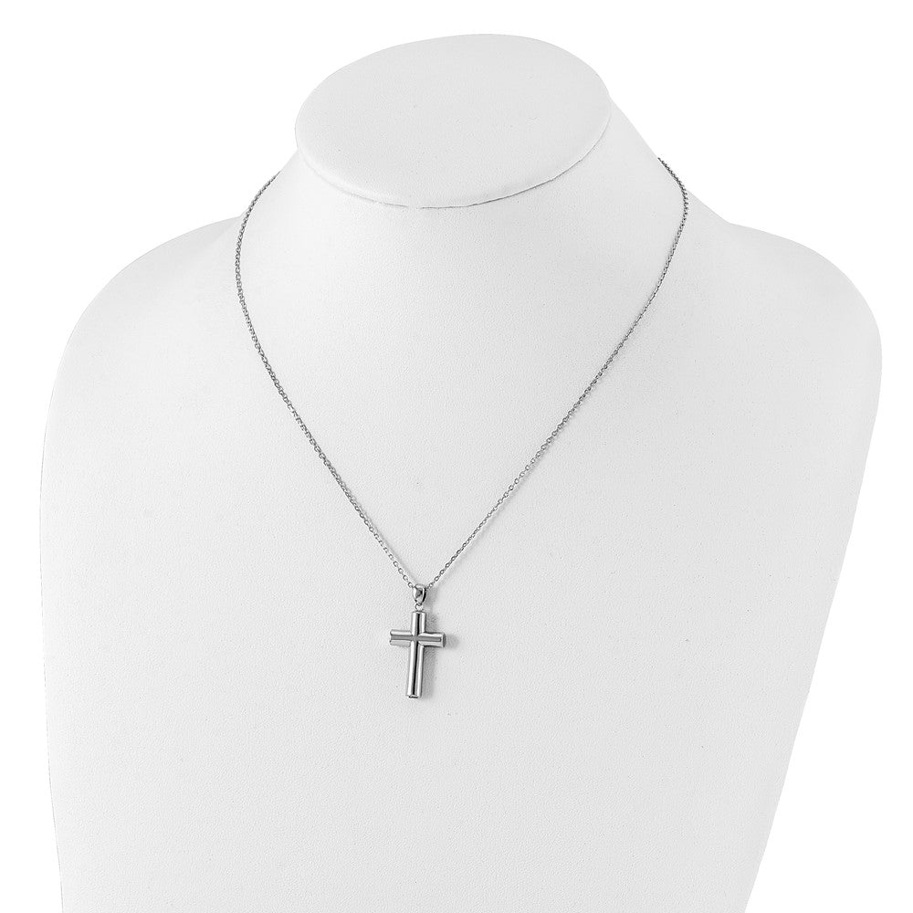 Sterling Silver Rhodium-Plated Cross Ash Holder 18In Necklace
