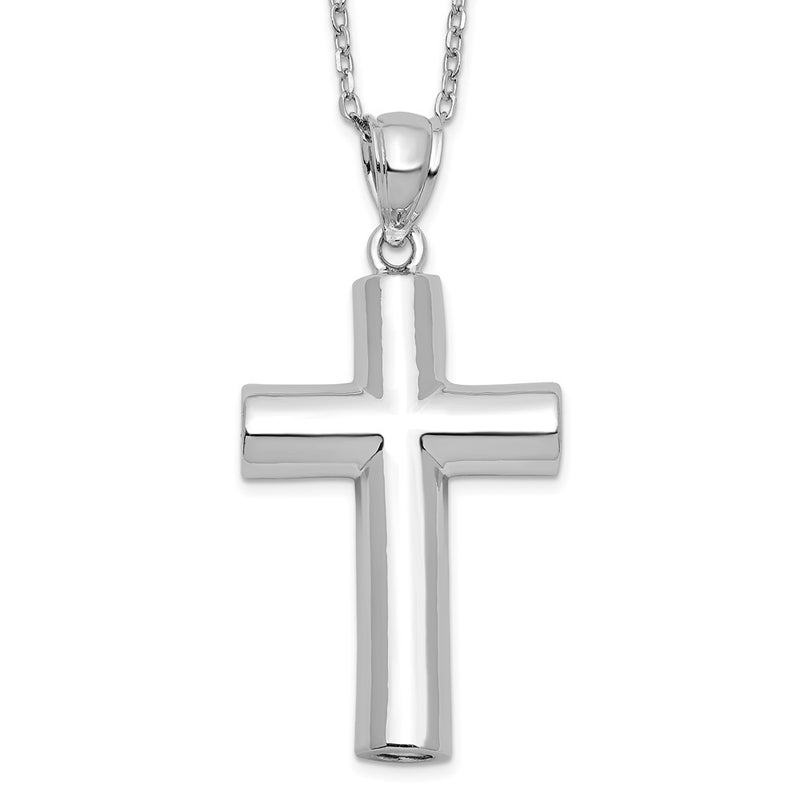 Sterling Silver Rhodium-Plated Cross Ash Holder 18In Necklace