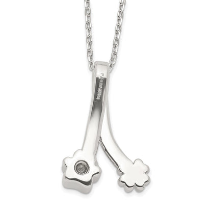 Sterling Silver Paw Print And Clover Ash Holder 18In Necklace