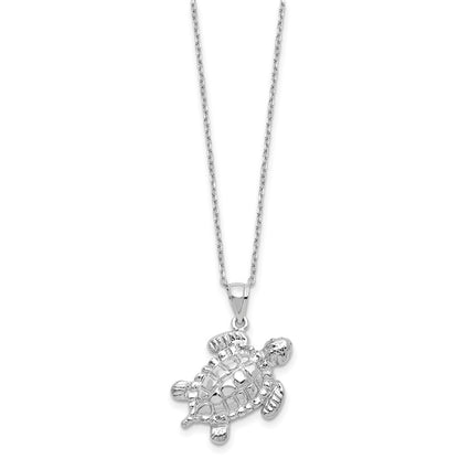 Sterling Silver Rhodium-Plated Polished Turtle Ash Holder 18 Inch Necklace