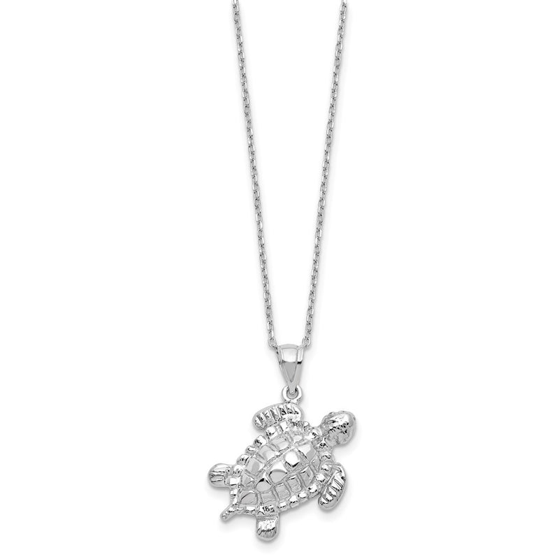 Sterling Silver Rhodium-Plated Polished Turtle Ash Holder 18 Inch Necklace