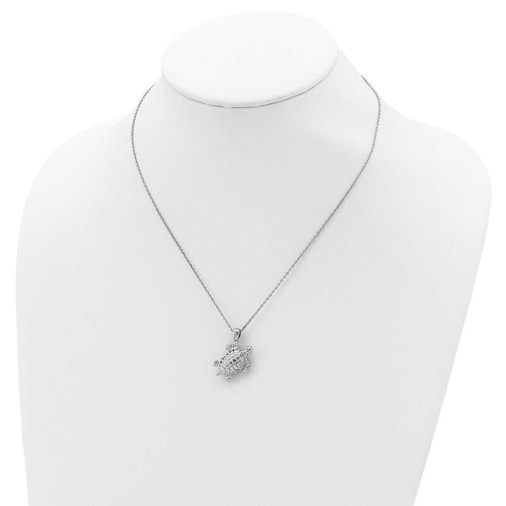 Sterling Silver Rhodium-Plated Polished Turtle Ash Holder 18 Inch Necklace