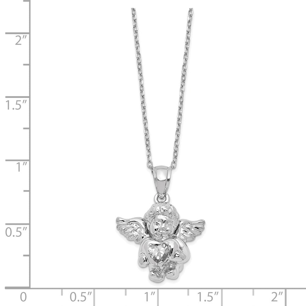 Sterling Silver Rh-Pltd Cz April Birthstone Angel Ash Holder 18In Necklace