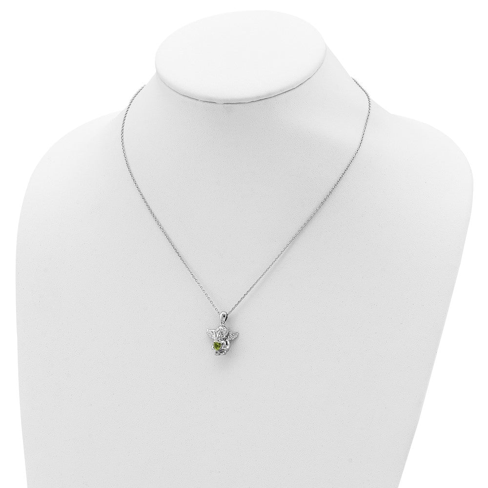 Sterling Silver Rh-Pltd Cz Aug Birthstone Angel Ash Holder 18In Necklace