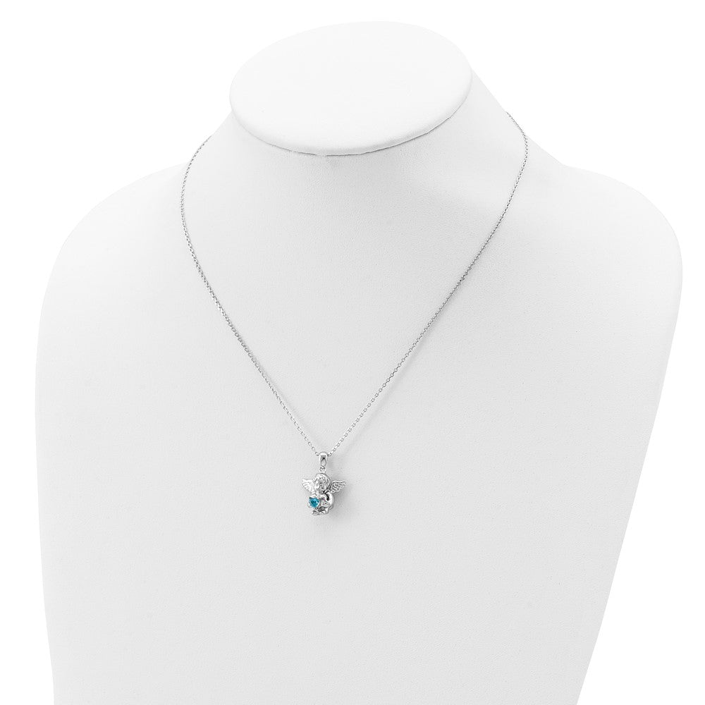 Sterling Silver Rh-Pltd Cz Dec Birthstone Angel Ash Holder 18In Necklace