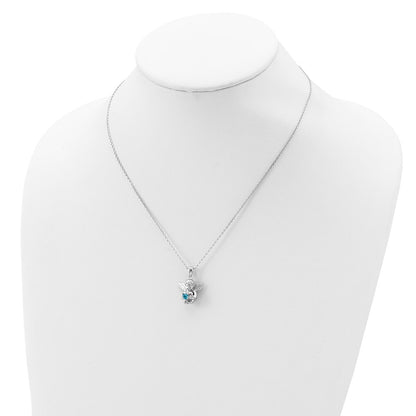 Sterling Silver Rh-Pltd Cz Dec Birthstone Angel Ash Holder 18In Necklace