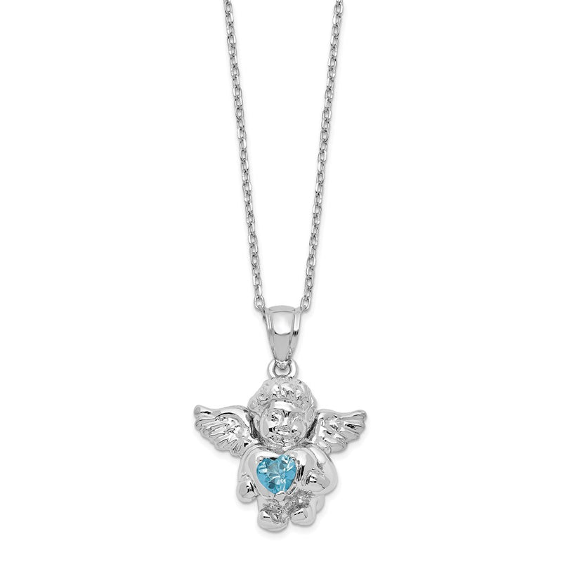 Sterling Silver Rh-Pltd Cz Dec Birthstone Angel Ash Holder 18In Necklace
