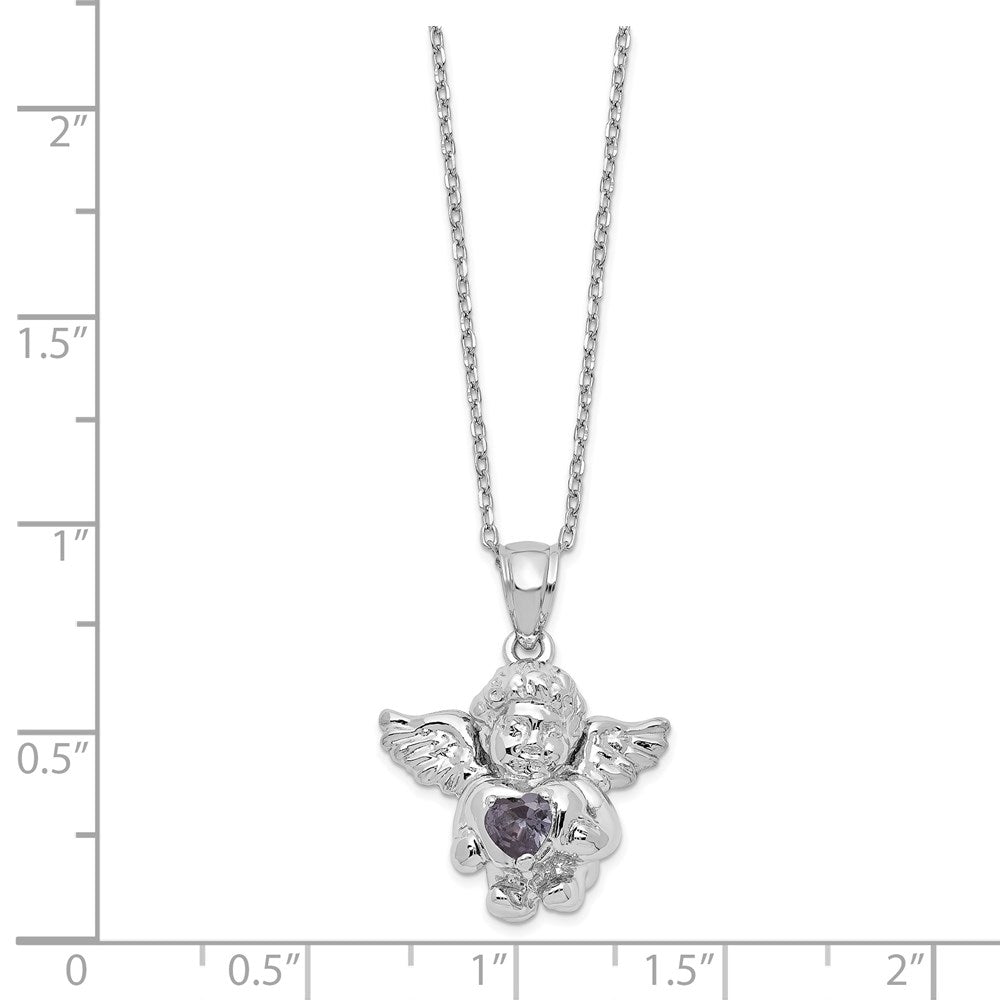 Sterling Silver Rh-Pltd Cz Feb Birthstone Angel Ash Holder 18In Necklace