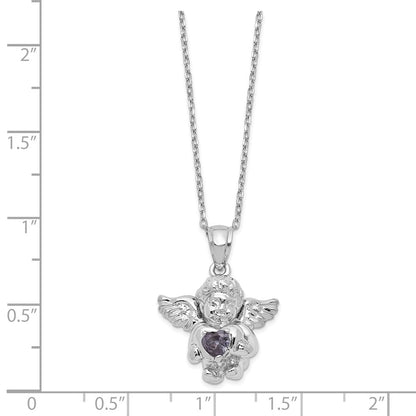 Sterling Silver Rh-Pltd Cz Feb Birthstone Angel Ash Holder 18In Necklace