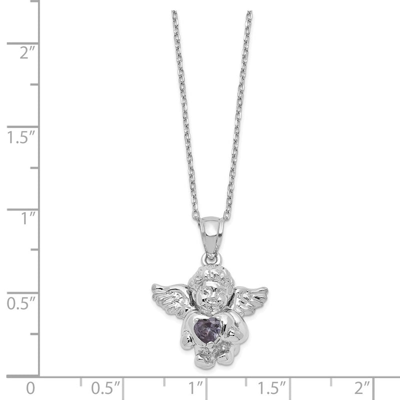 Sterling Silver Rh-Pltd Cz Feb Birthstone Angel Ash Holder 18In Necklace